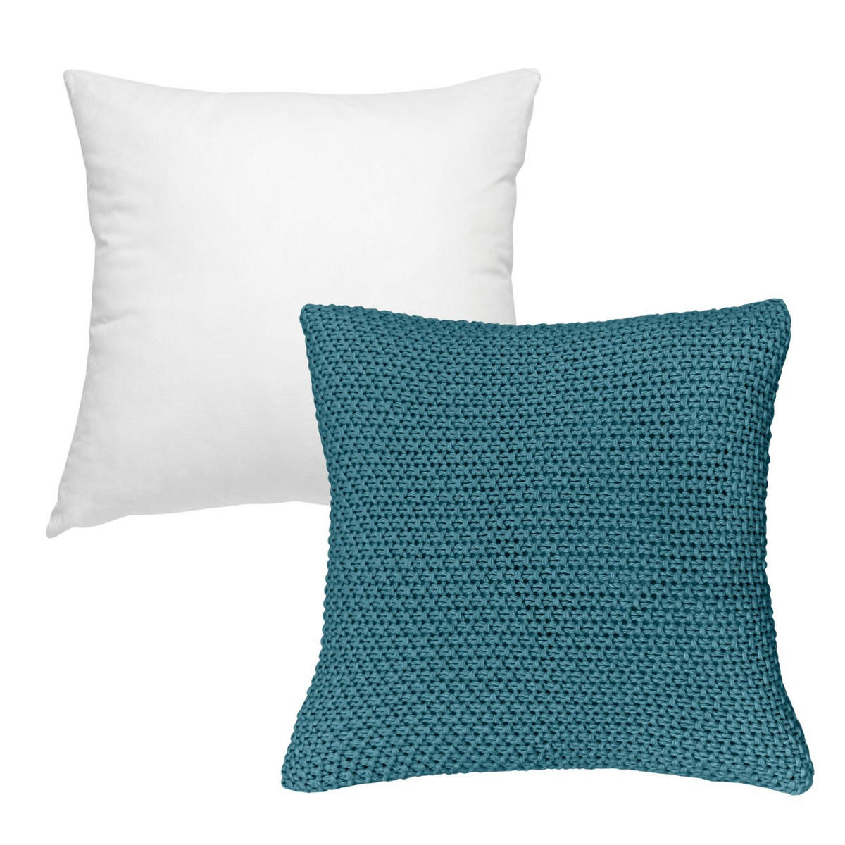 KISSENHÜLLE Strick türkis 45/45 cm mit Reißverschluss inkl. 100% Federkissen - Türkis, Textil (45/45cm) - wometo