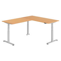 ECKSCHREIBTISCH elektrisch höhenverstellbar L-Form 220/180/74 cm in Buchefarben/Silberfarben - Buchefarben/Silberfarben, Holzwerkstoff (220/180/74cm) - bümö