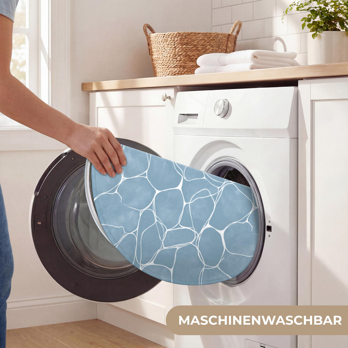BADEMATTE Organisch - Muster - Blau 70x70 cm - Hellblau, Kunststoff/Textil (70/70cm)