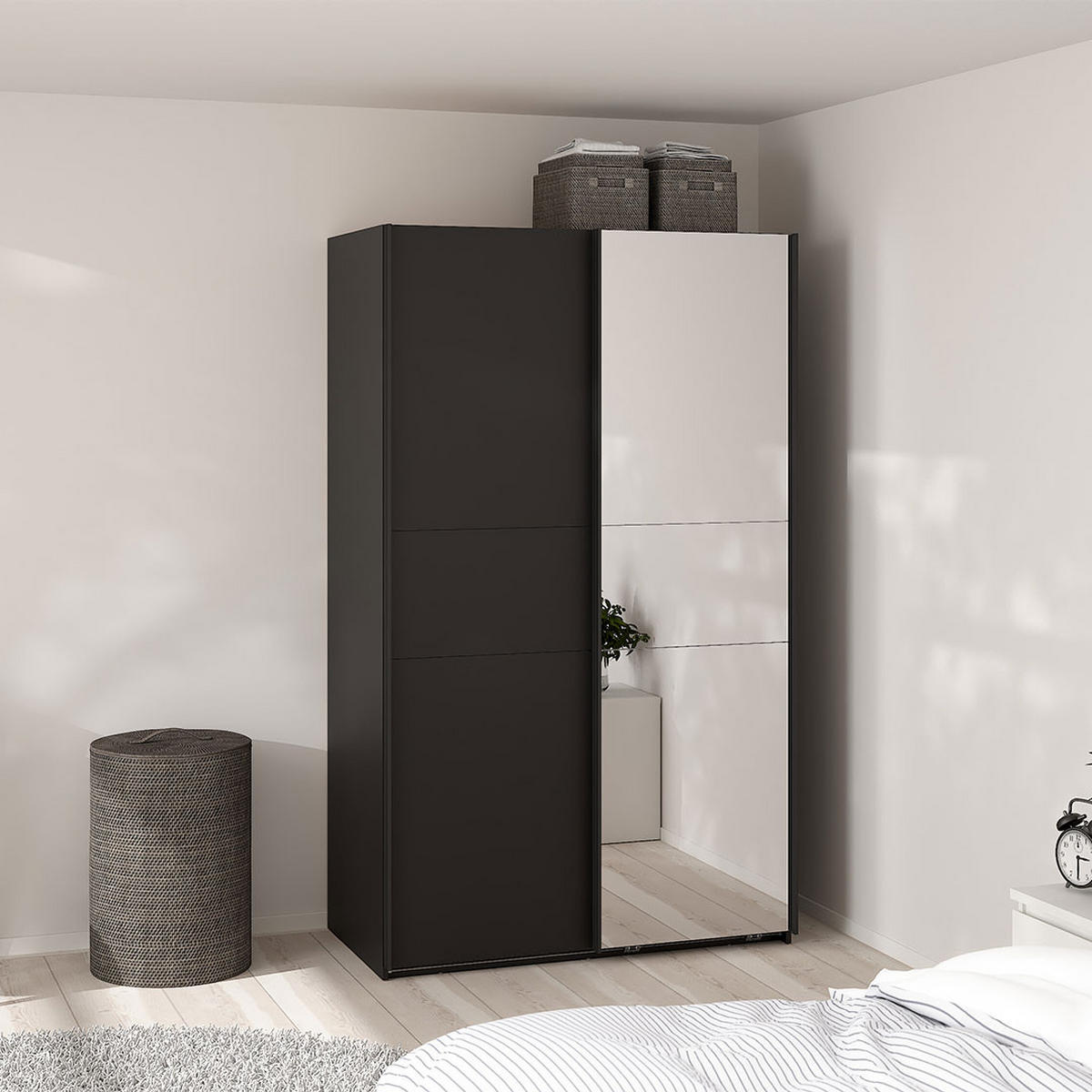 SCHIEBETÜRENSCHRANK, Como, Schwarz, Holzwerkstoff, 119 x 67 x 201 cm - Schwarz, Holzwerkstoff (119/201/67cm) - ebuy24