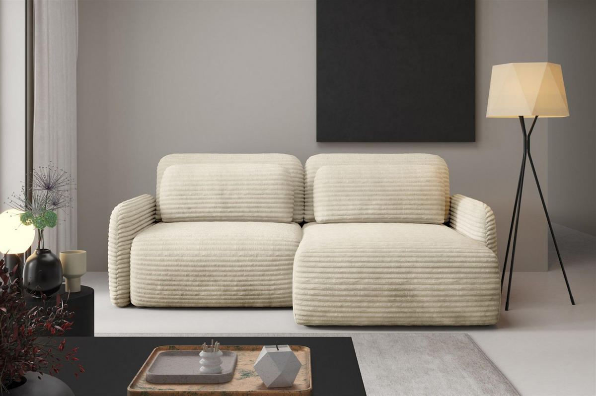 ECKSOFA Simone Mit Schlaffunktion - Creme, Holzwerkstoff/Textil (165/240cm) - Fun Möbel