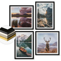 WANDBILDER 4er-Set - 50x50 cm & 40x60 cm Schwarzer Rahmen - Bergsee, Bootsfahrt, Sonnenuntergang, Hirsche - Schwarz, Kunststoff (50/50cm) - ArtPrintCave
