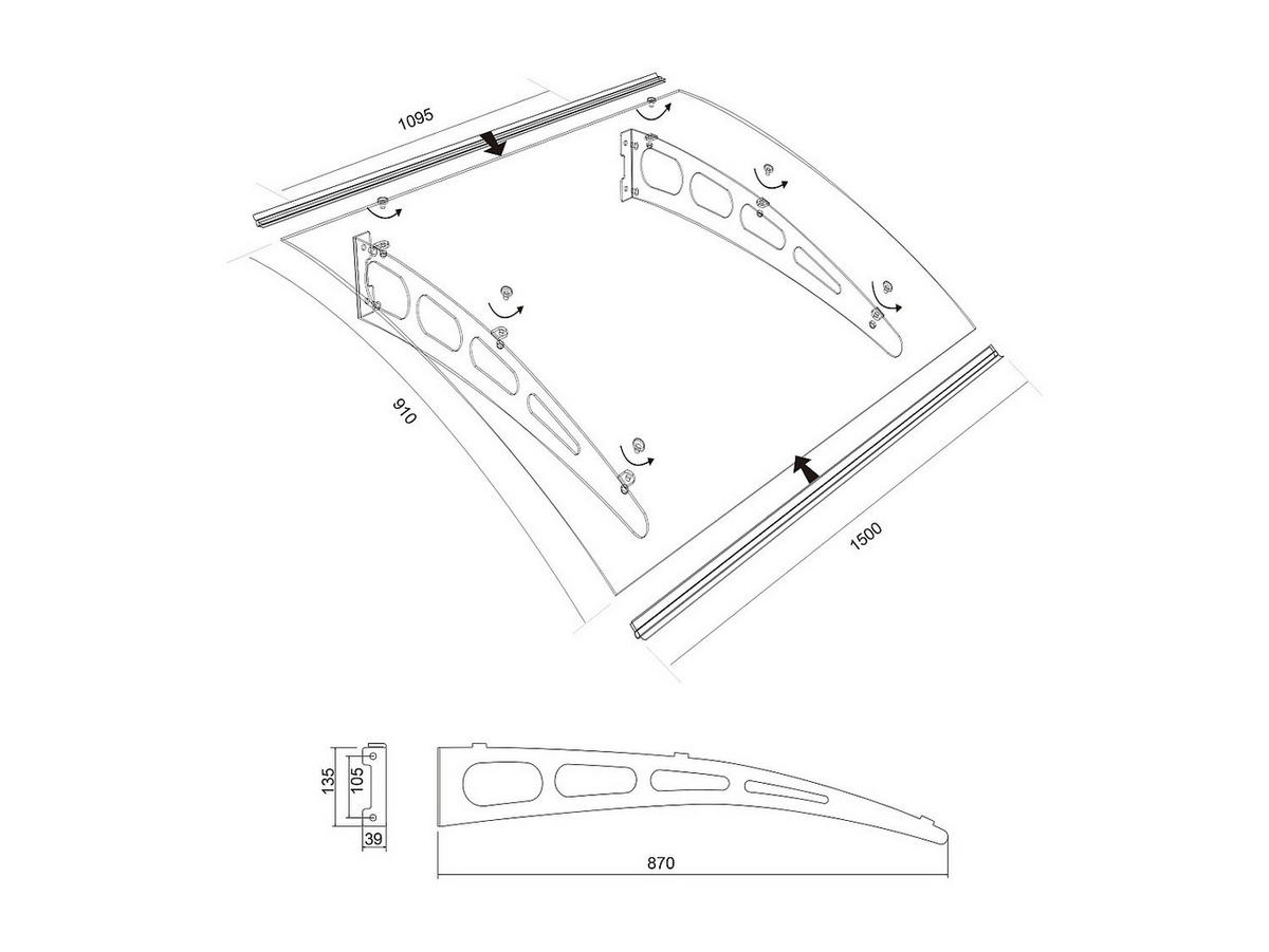 VORDACH Aluminium geschwungen - Schwarz - 120x90 cm - NEONA - Schwarz, Kunststoff (150/15/90cm) - Vente-Unique