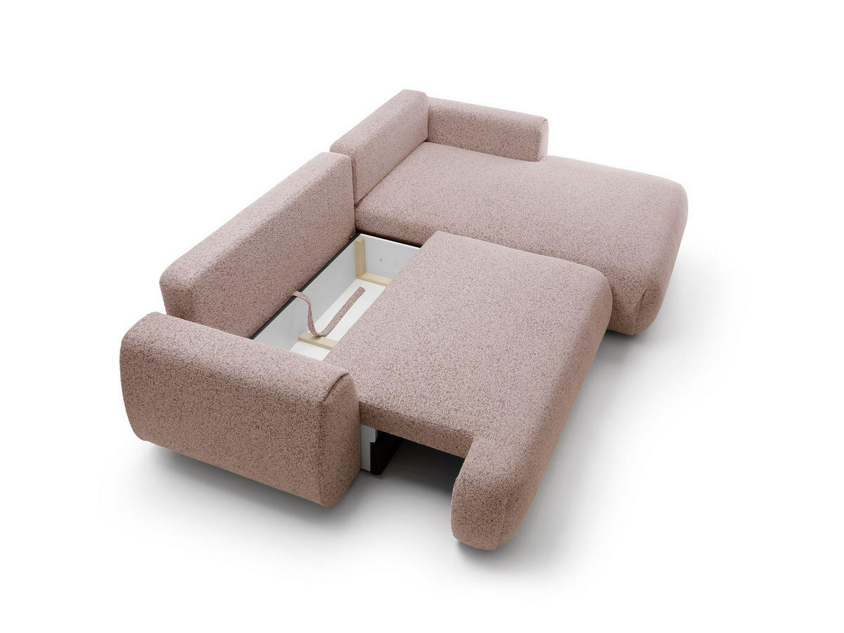 ECKSOFA ZEST Rosa Geflochtener Stoff mit Schlaffunktion - Rosa, Holz (270/167cm) - MASSENO