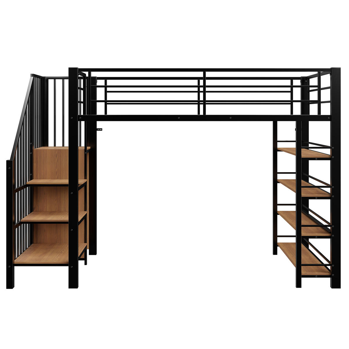 HOCHBETT 90/200 cm Schwarz mit Sicherheitstreppe und Stauraum - Schwarz, Metall (90/200cm) - OKWISH