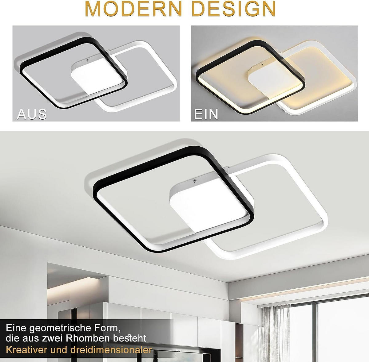 LED-DECKENLEUCHTE Nils 43/43/4.5 cm - Schwarz, Metall (30/4.5/30cm) - ZMH