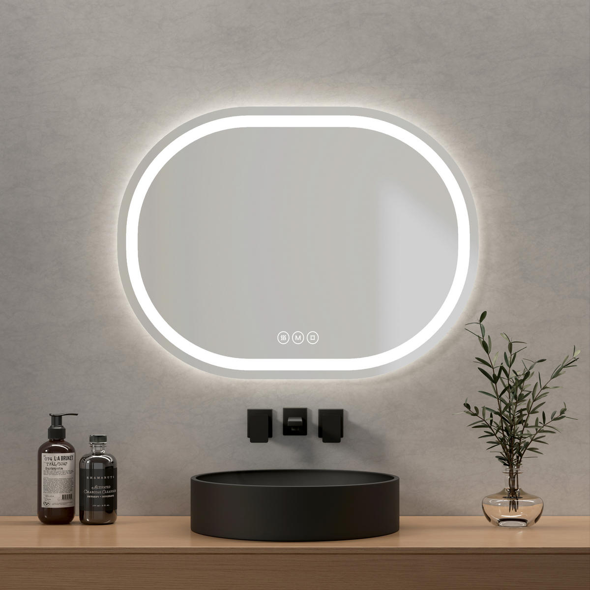 BADSPIEGEL ovale mit Beleuchtung mit Anti-Beschlag 80/60 cm - Weiß, Glas (60/2.5/80cm) - EMKE