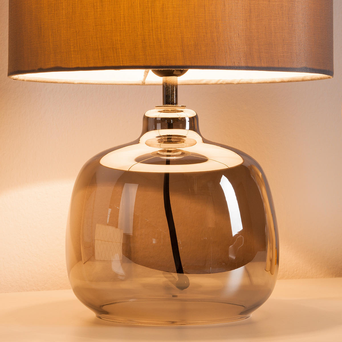 TISCHLEUCHTE - Glas / Baumwollstoff, 1-flammig - Grau, Textil (26/26/37cm) - home24