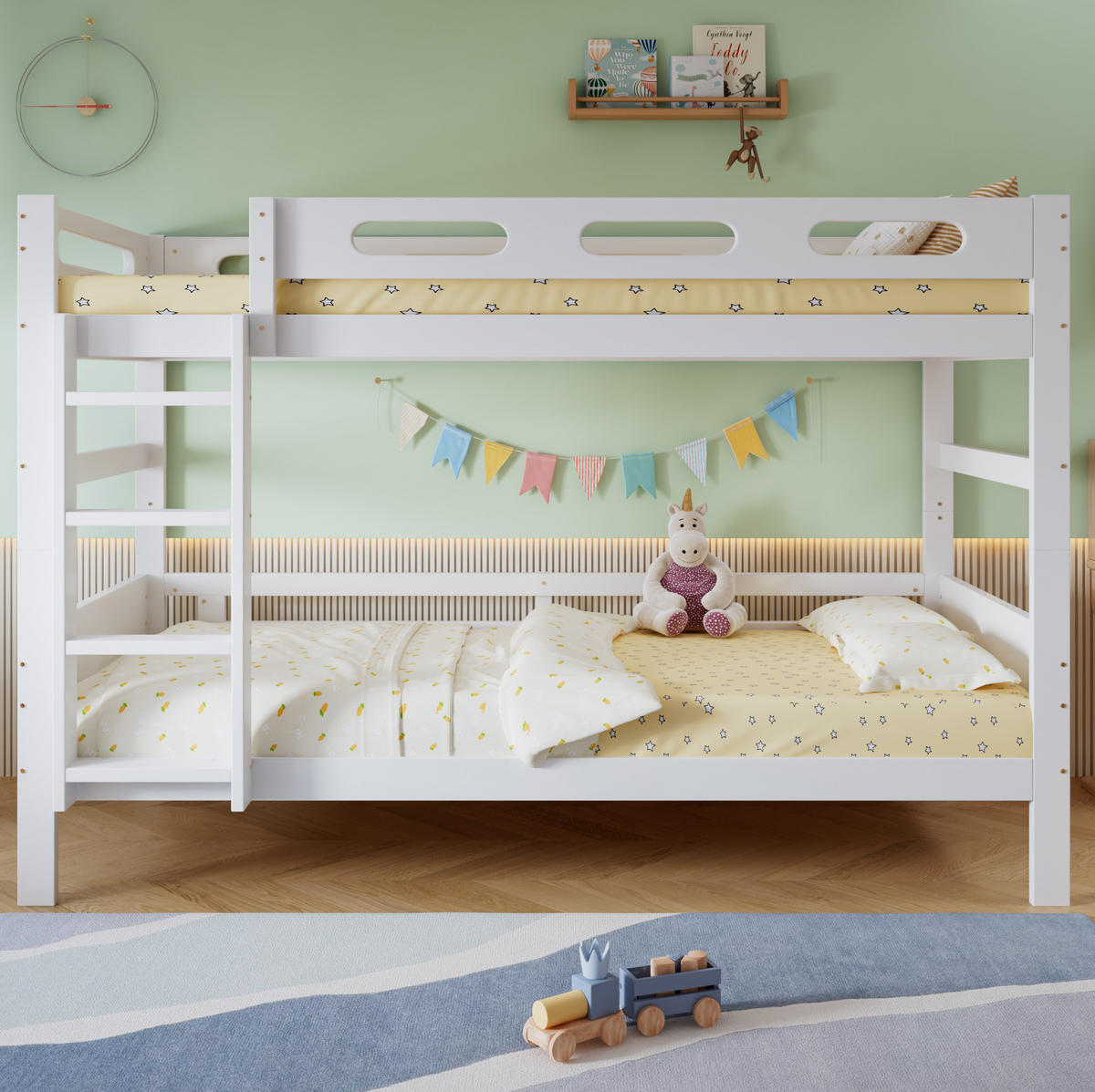 ETAGENBETT 90/200 cm aus Kiefer, MDF und Sperrholz mit Absturzsicherung und Leiter Weiß - Weiß, Holz (90/200cm) - Modenvie