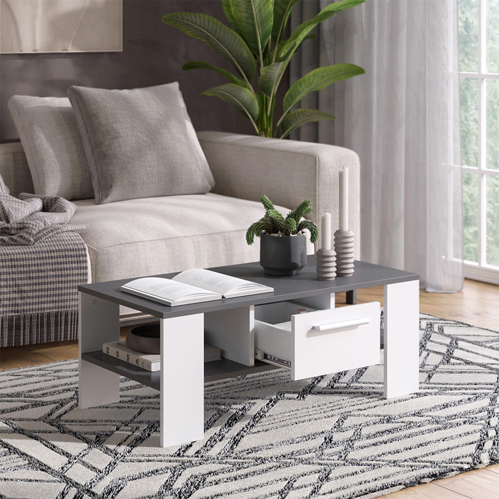 COUCHTISCH Wilmut Anthrazit/Weiß 89.8 x 46.4 cm mit Schublade - Anthrazit/Weiß, Holzwerkstoff (46.4/89.8/35.8cm) - Vicco