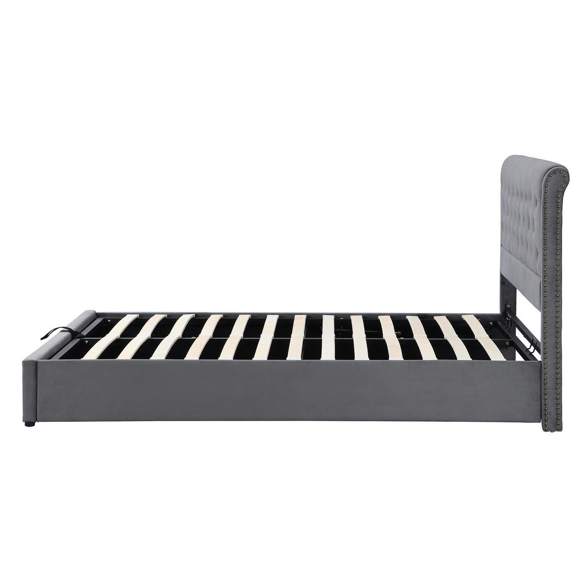 POLSTERBETT 140/190 cm mit Bettkasten und Nietenverzierung aus Samt, Grau - Grau, Textil (140/190cm) - Redom
