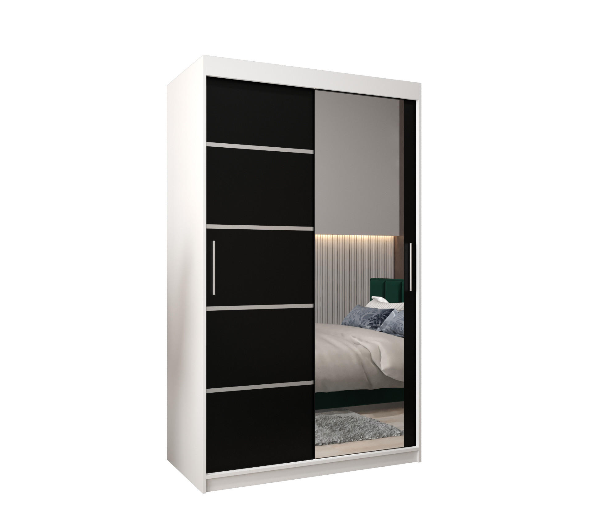 SCHWEBETÜRENSCHRANK 200/120/62 2-türig - Silberfarben/Schwarz, Holz/Kunststoff (120/200/62cm) - Abiks Möbel