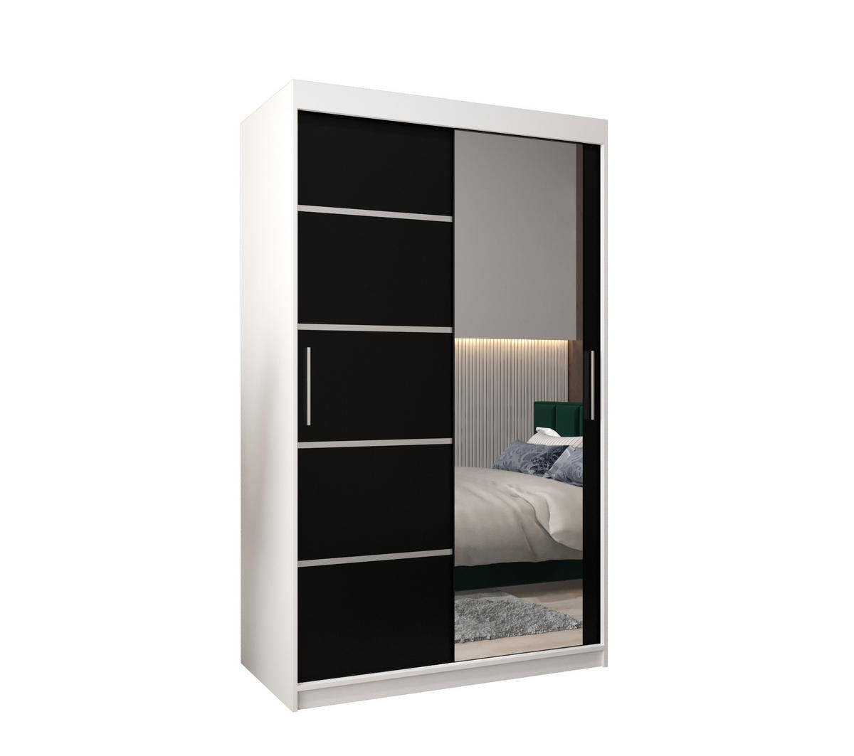 SCHWEBETÜRENSCHRANK 200/120/62 2-türig - Silberfarben/Schwarz, Holz/Kunststoff (120/200/62cm) - MÖBEL KRYSPOL