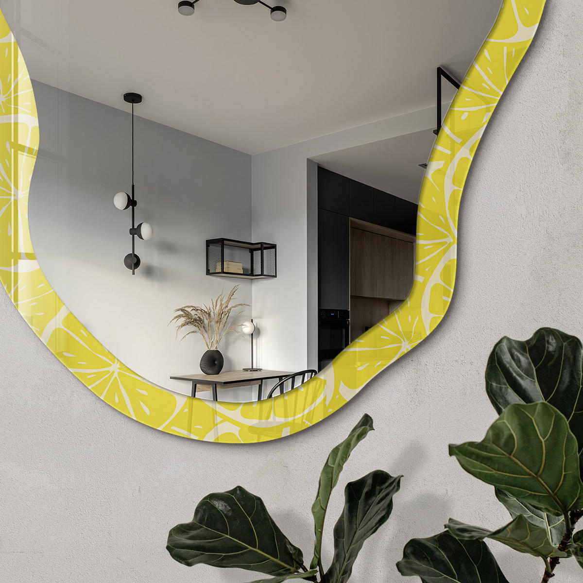 SPIEGEL 90x45 cm asymmetrisch mit Druck - Zitronenscheiben - Transparent, Glas (45/90/0.4cm) - TULUP