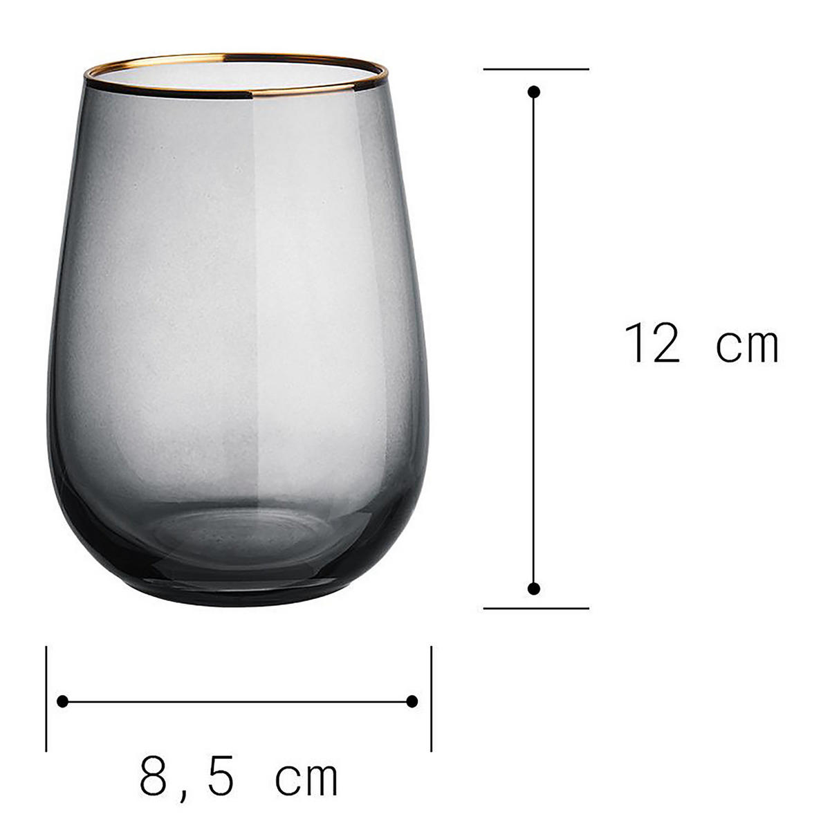 GLAS (6er Set) Touch Of Gold - Dunkelgrau, Glas (0.59L) - Butlers
