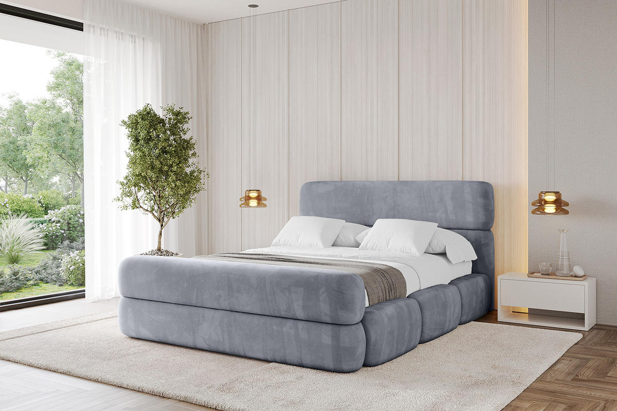 POLSTERBETT mit Bettkasten, Fußteil und Lattenrost, Bett mit Matratze H3/H4 - ELVA-Z 180x200 Grau - Grau, Holzwerkstoff/Textil (180/200cm) - ALTDECOR