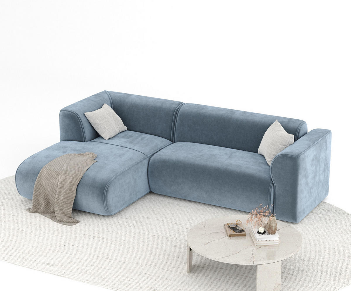 ECKSOFA Melani Blau Samtstoff - Blau/Schwarz, Holz/Holzwerkstoff (253/153cm) - Maison de Reve