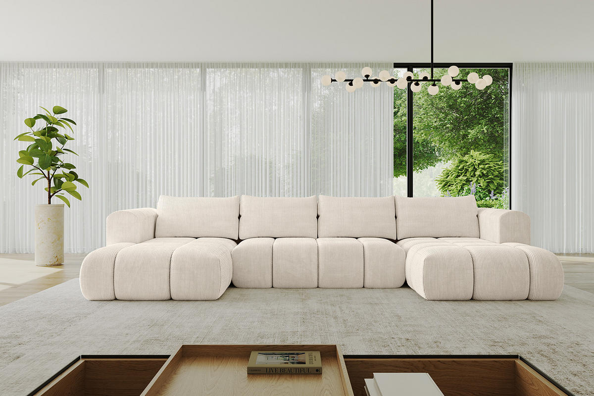 WOHNLANDSCHAFT Ottomane Links CLOUD-U 414x180x40 Beige Cord - Beige, Holzwerkstoff/Kunststoff (414/90/180cm) - ALTDECOR