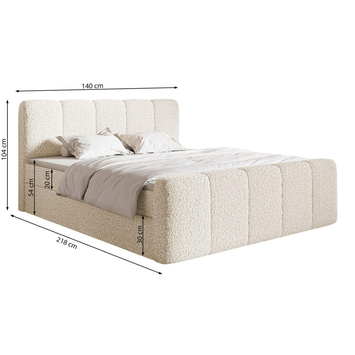 BOXBETT Cloudy II mit Bettkästen und Topper Chenille Hellgrau, 140x200 cm - Hellgrau/Schwarz, Kunststoff/Textil (140/200cm) - Selsey