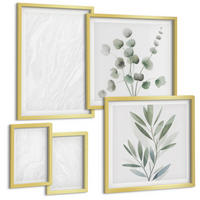 BILDER SET 5er Set - 50x50 cm & 20x30 cm & 40x60 cm Goldrahmen - Marmorstruktur, pastellfarbene Zweige - Goldfarben, Kunststoff (40/60cm) - TULUP