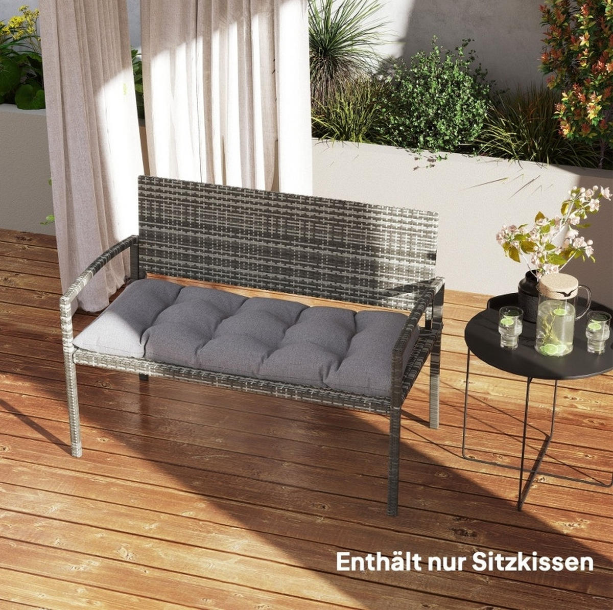 BANKAUFLAGE aus Polyester 105x46x12,5 cm in Grau mit Befestigungsbändern - Grau, Textil (46/12.5/105cm) - Modfu