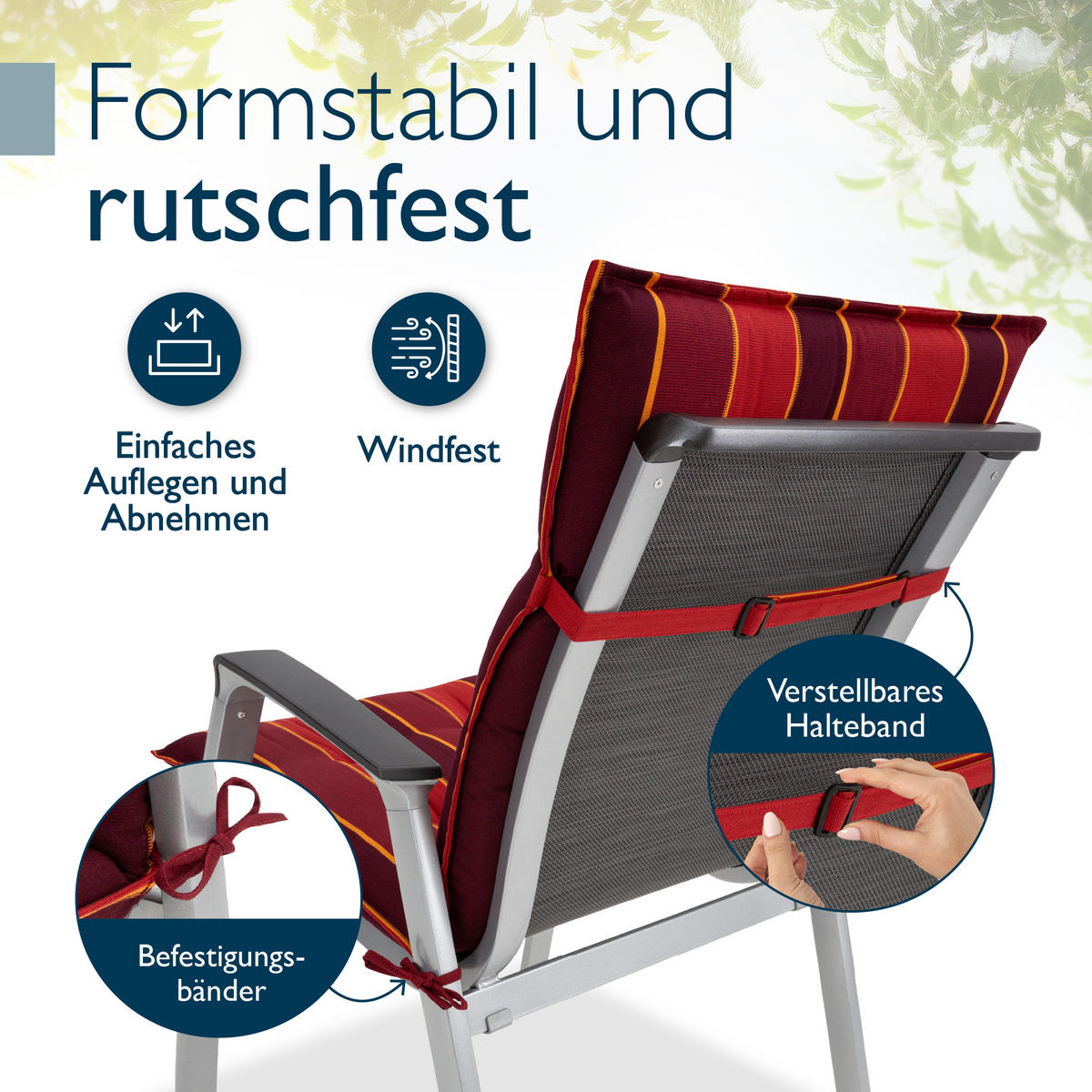 NIEDERLEHNERAUFLAGE Sun-NL 105/50/8cm Rot-Gestreift - Multicolor, Textil (50/8/105cm) - Beautissu 