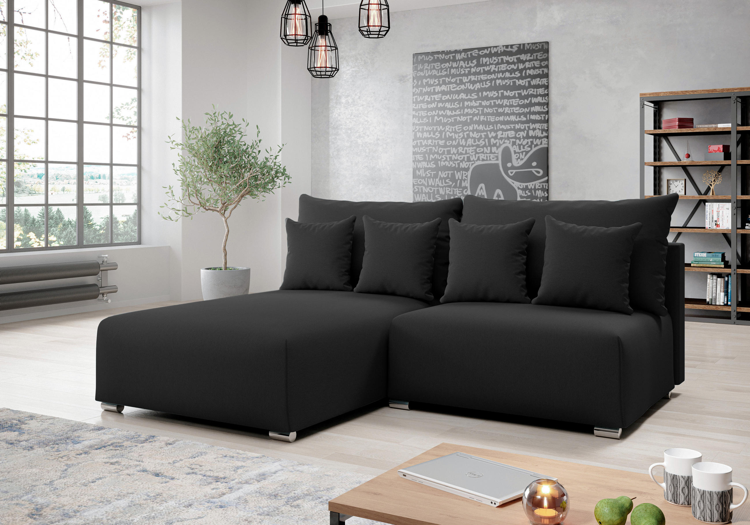 Thumbnail - AX Living Ecksofa, Dunkelgrau, Textil, Uni, 5-Sitzer, Füllung: Polyurethan (Pur), L-Form,L-Form, kugelförmig, 208x190 cm...