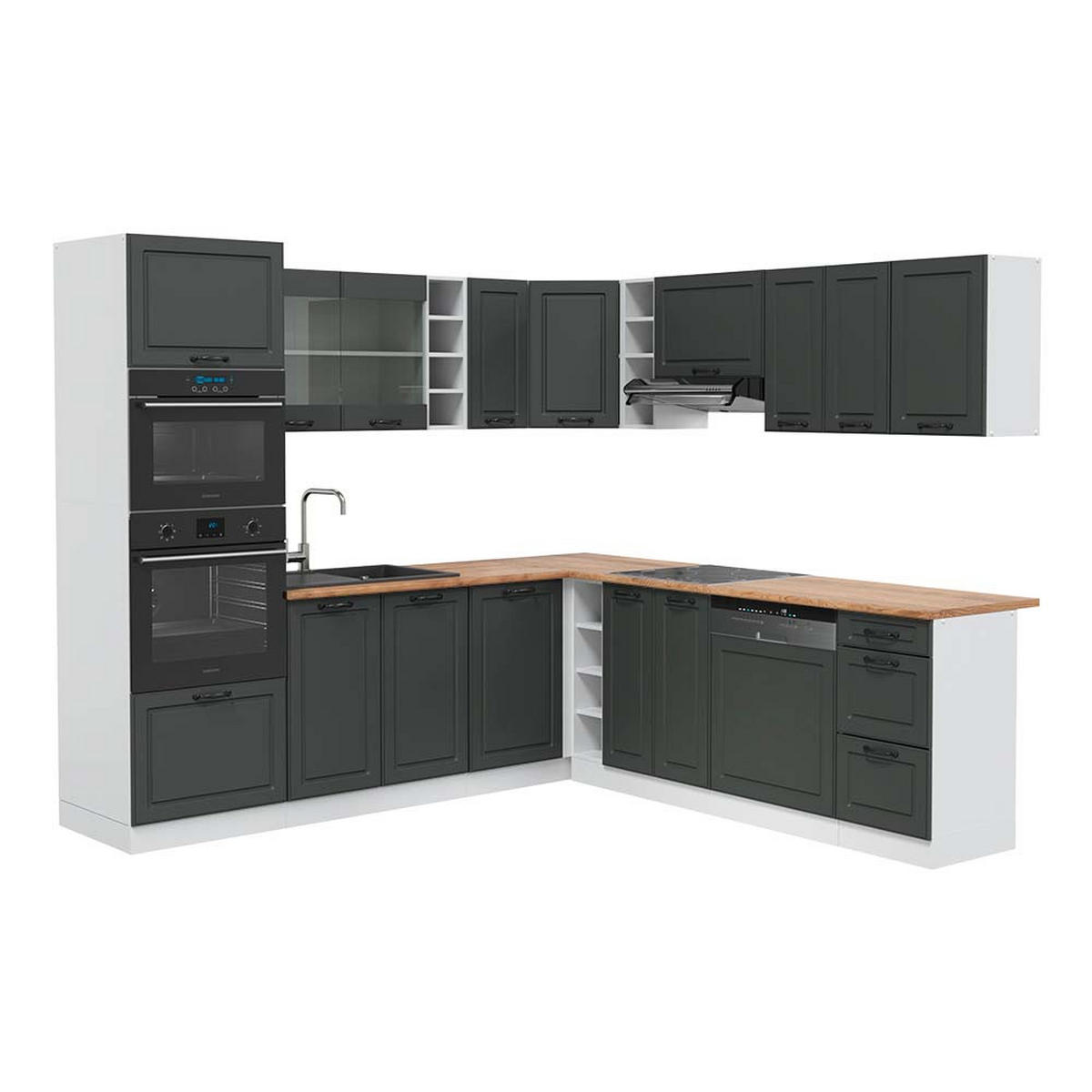 ECKKÜCHE R-Line Anthrazit Landhaus/Weiß 237 x 247 cm, AP Eiche - Dunkelgrau/Weiß, Holzwerkstoff (247/81.6/60cm) - Vicco