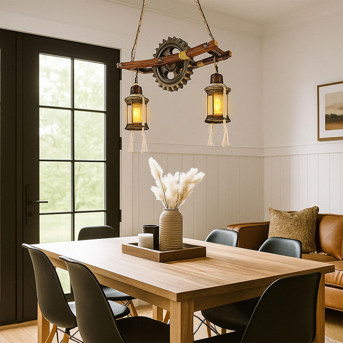 LED HÄNGELEUCHTE Holz Schwarz - Schwarz, Holz (62/20/110cm) - Globo Lighting