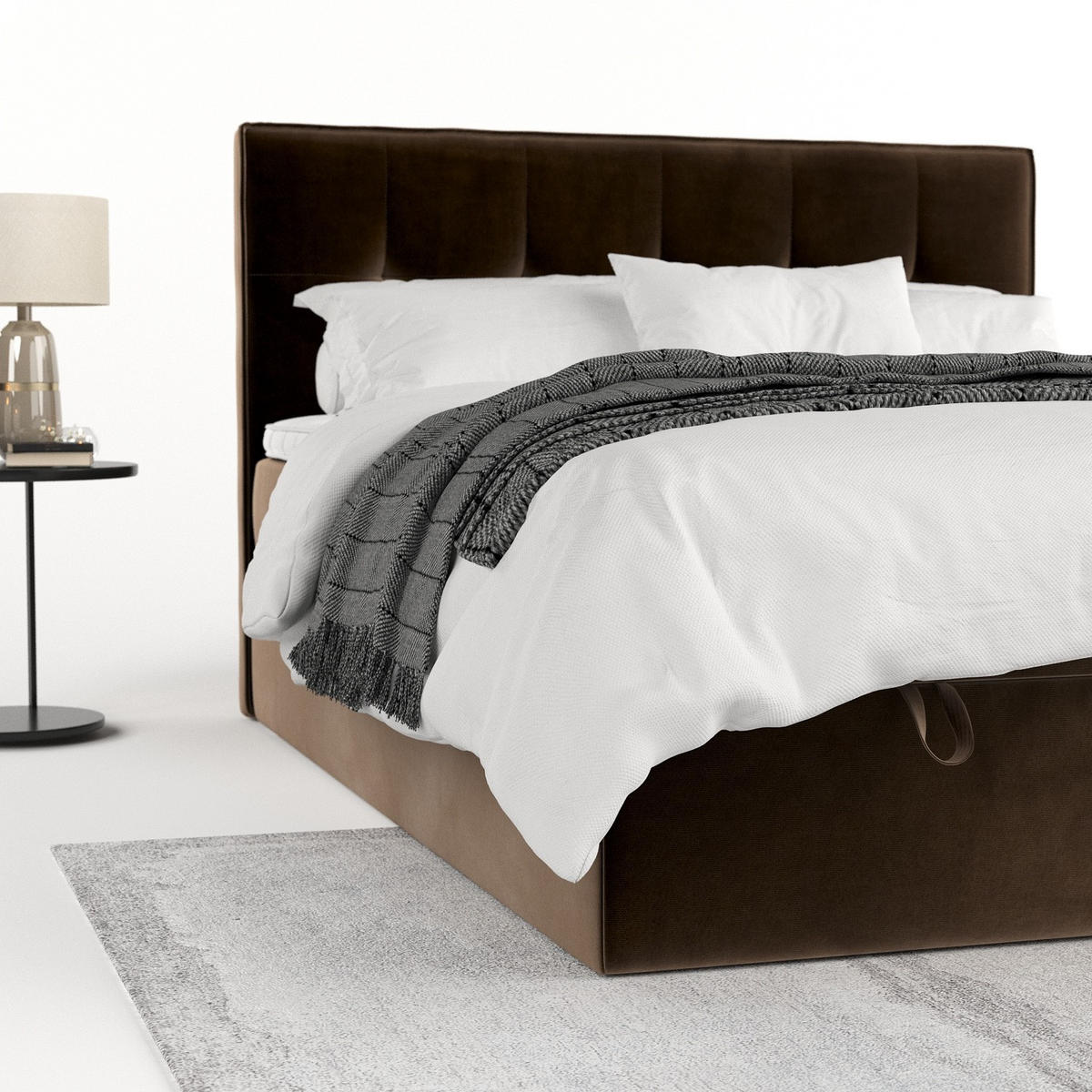 BOXBETT Tivra 160/200 cm Braun im Kronos Stoff - Schwarz/Braun, Holz/Holzwerkstoff (160/200cm) - AltaBeds