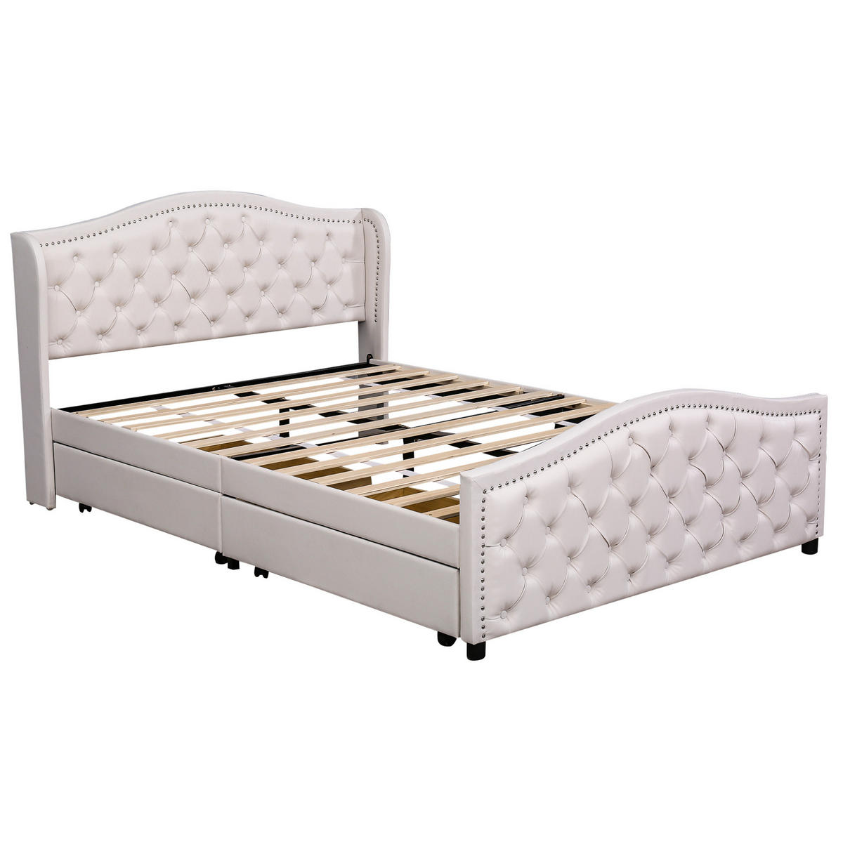 TAPECIRANI krevet 160/200 cm bijeli od PU-a s uzglavljem i 2 ladice - bijela, plastika (160/200cm) - OKWISH