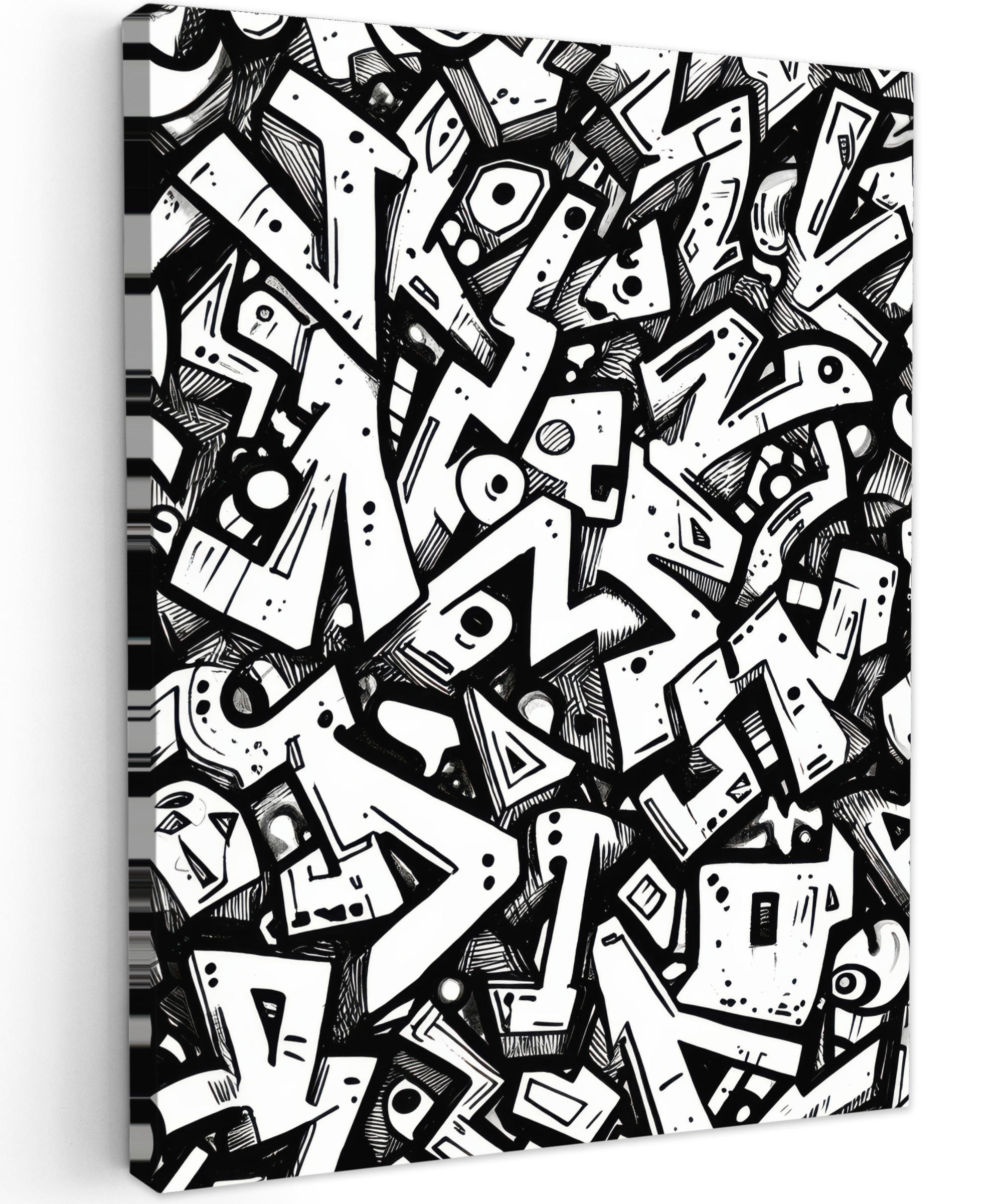 LEINWANDBILD Formen - Buchstaben - Graffiti - Schwarz Room Decor 30x40 cm - Schwarz, Textil (30/40cm) - MuchoWow