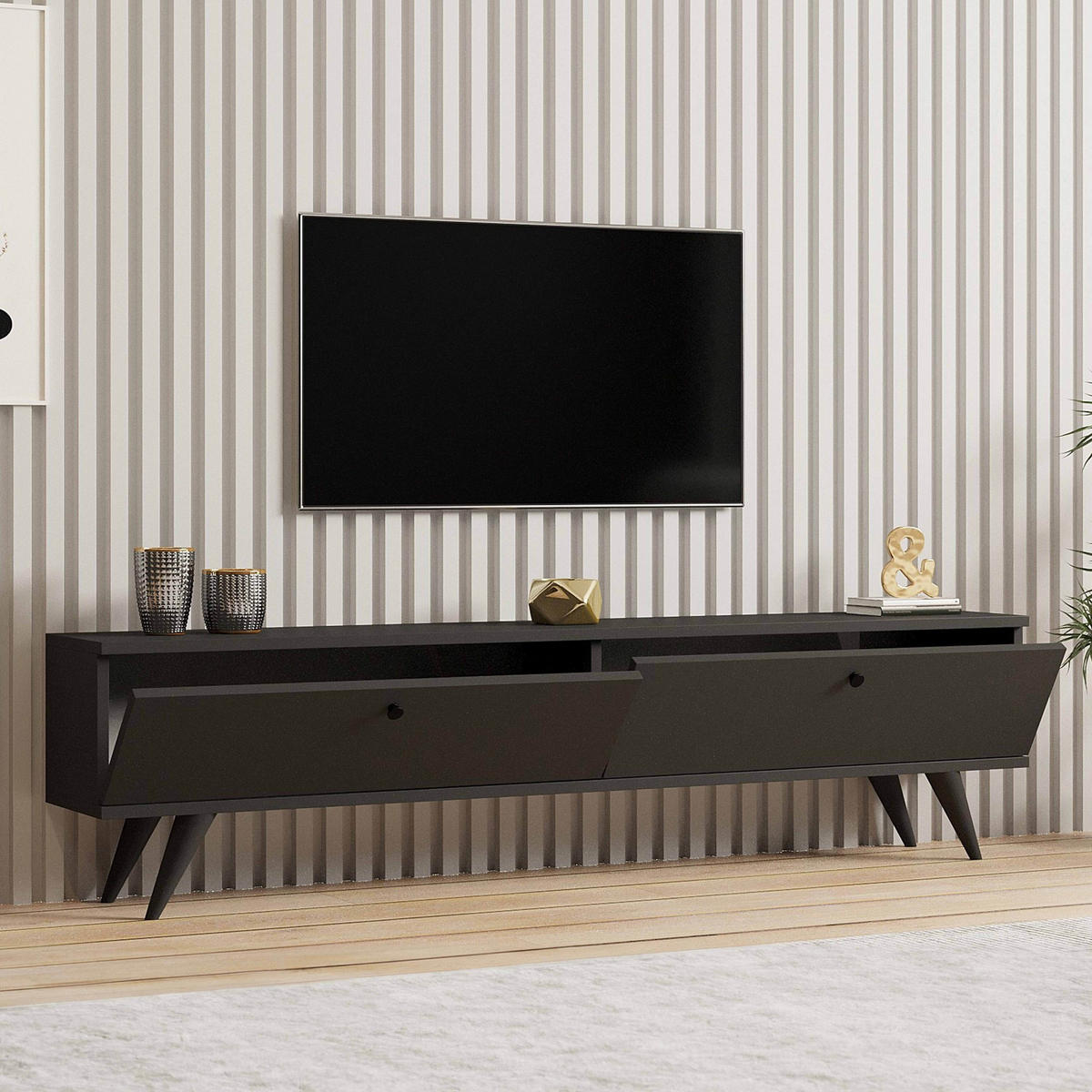 TV-ELEMENT 160 cm, Grau - Grau, Holz (25/40/160cm) - Oviala