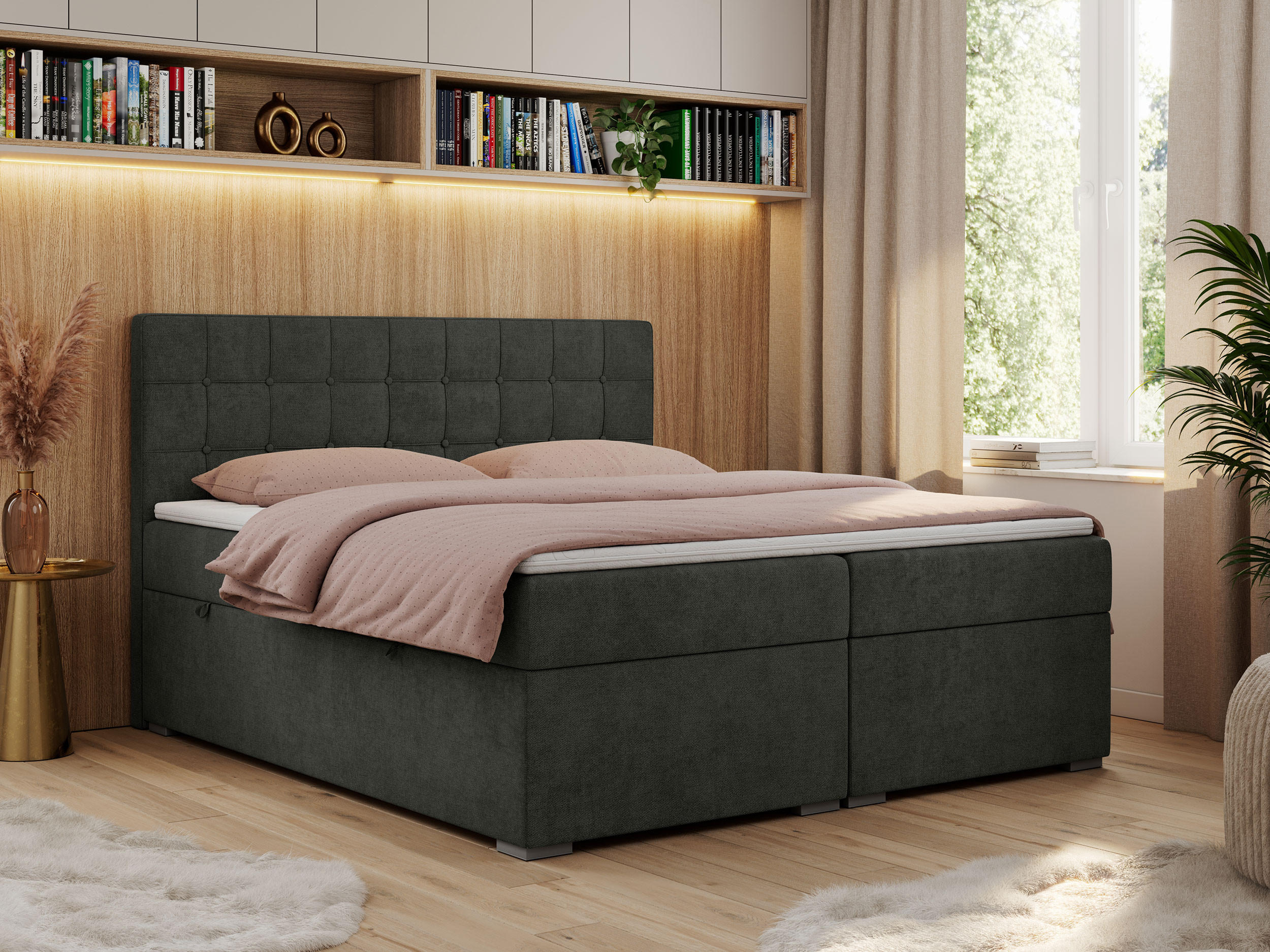BOXBETT CARMEN 140/200 Dunkelgrau Struktur - H3 - Dunkelgrau, Holz/Textil (140/200cm) - MKS
