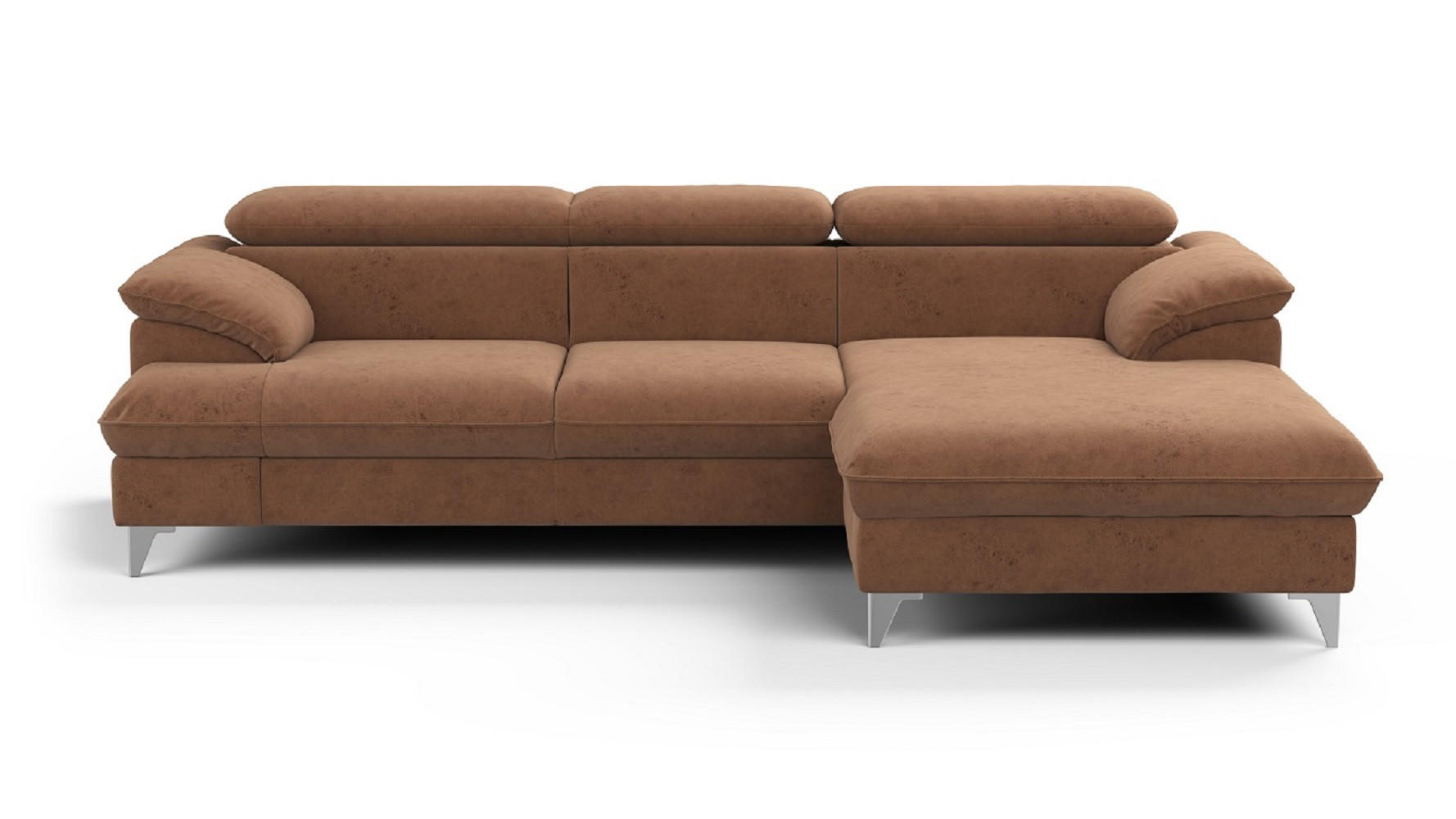 ECKSOFA mit Schlaffunktion und Bettkasten, verstellbare Kopfstützen - Chromfarben/Braun, Textil/Metall (167/254cm) - Cotta