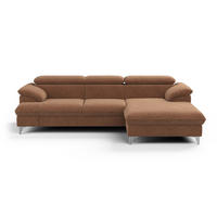 ECKSOFA mit Schlaffunktion und Bettkasten, verstellbare Kopfstützen - Chromfarben/Braun, Textil/Metall (167/254cm) - Cotta