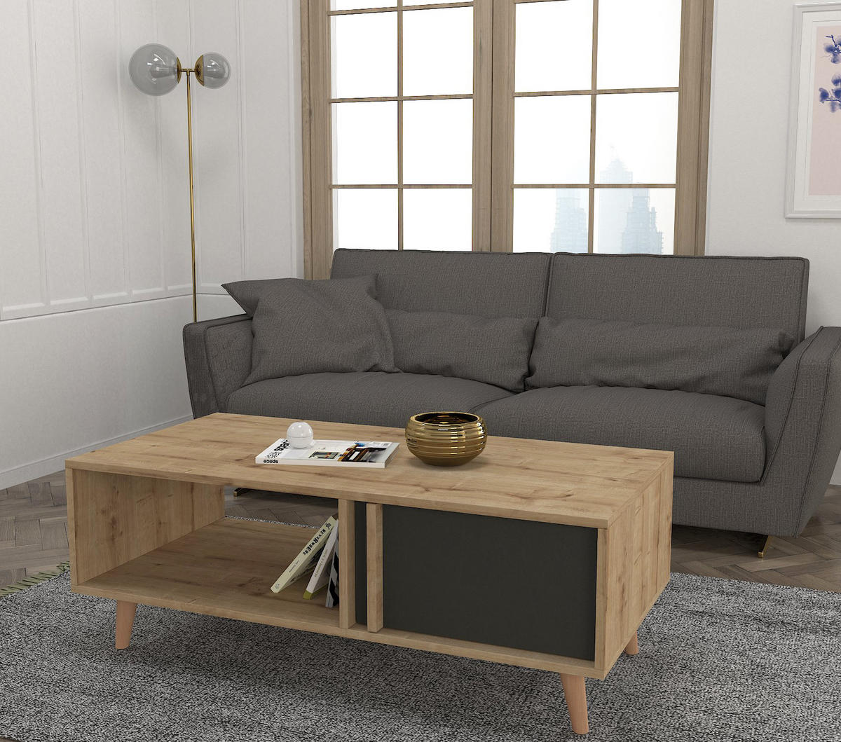 COUCHTISCH Malmo Saphir Anthrazit - Anthrazit/Beige, Holzwerkstoff/Kunststoff (60/120/45cm) - moebel17