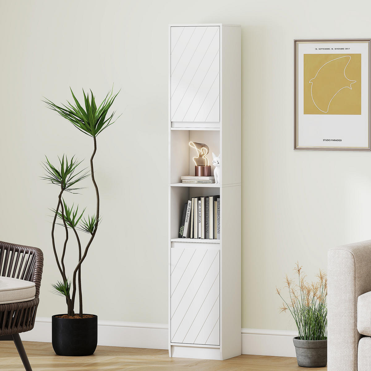 HOCHSCHRANK DE-12533 30/24/170 cm Weiß - Weiß, Holzwerkstoff (24/170/30cm) - ComfortXL
