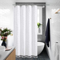 DUSCHVORHANG Weiß Boho klein Fischgrätmuster Farmhouse minimalistisch fürs Badezimmer - Weiß, Textil (90/180cm) - MCBOSON