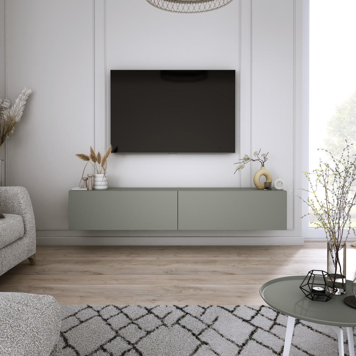 TV-SCHRANK : Aloe, 170 x 34 x 32 cm - Grün, Holzwerkstoff (170/34/32cm) - 3XE LIVING