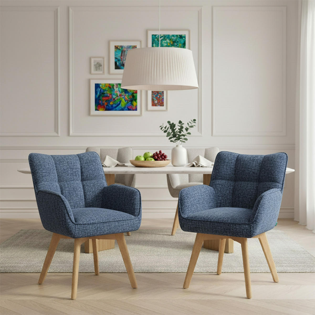 DREHSTUHL Mika-Ella - Honigeiche/Blau, Eichenholz/Holz (59/84/66cm) - DUBI Möbel