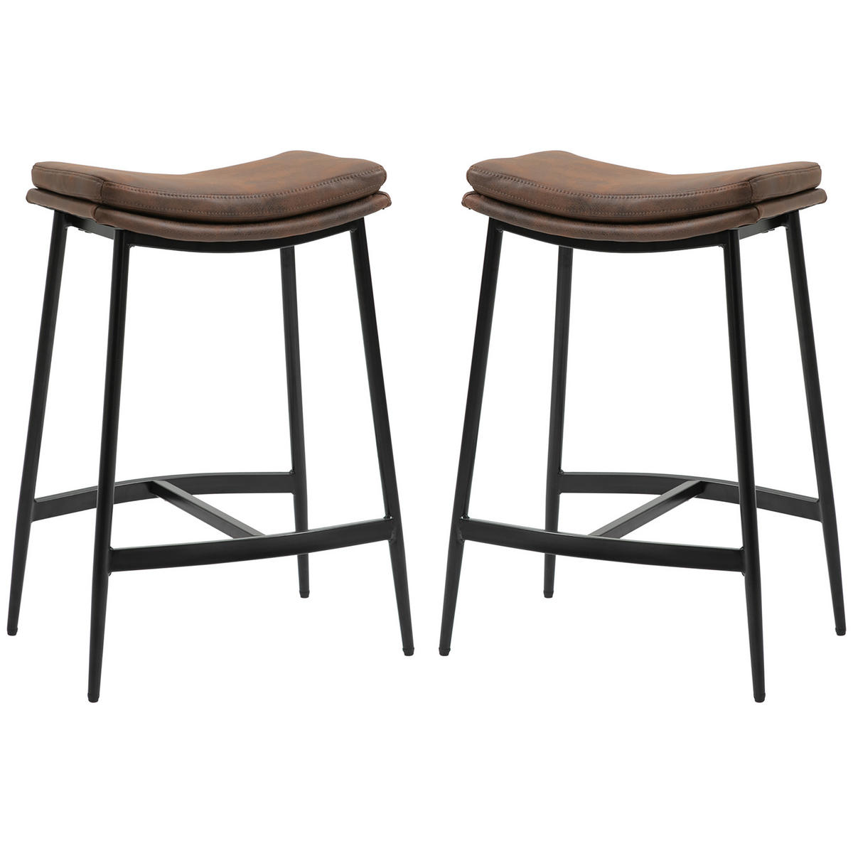 BARHOCKER 2er-Set DE-14723 industriell mit Fußstütze Braun/Schwarz - Braun, Metall (38.5/68.5/48.5cm) - ComfortXL
