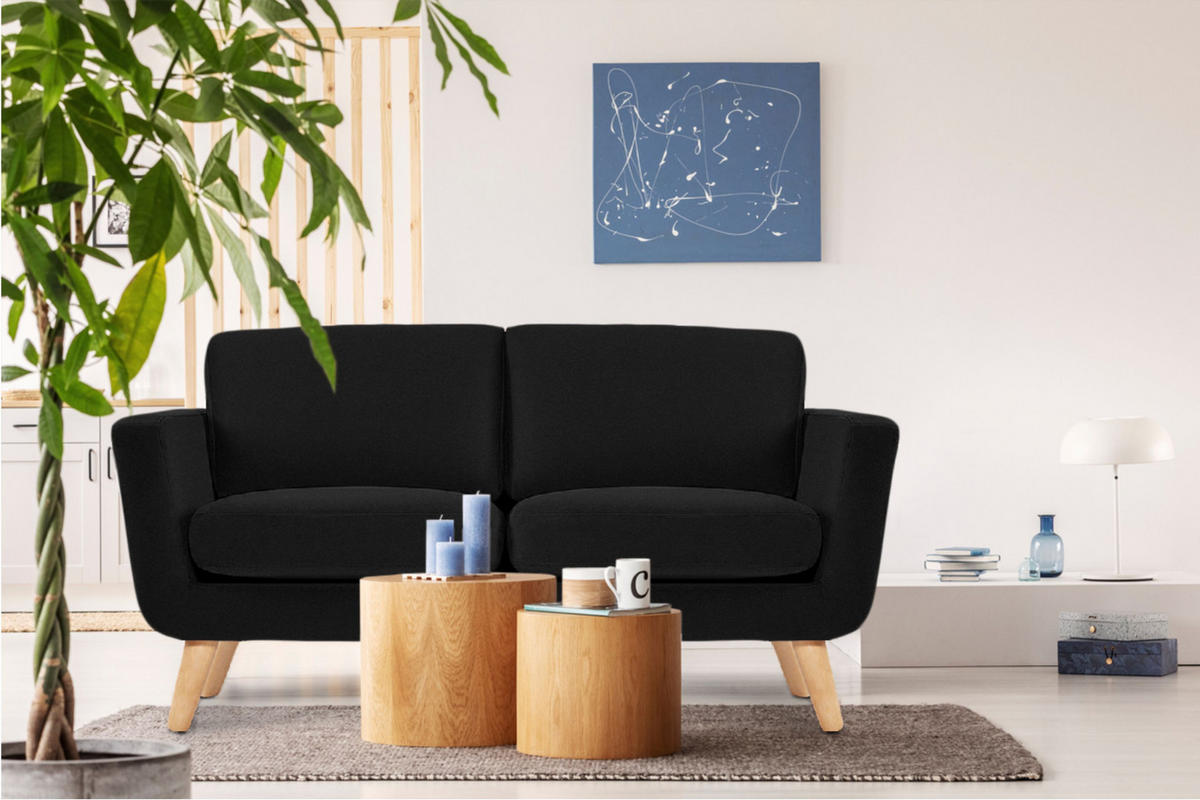 SOFA TAGIO mit Armlehnen, Schwarz - Schwarz/Braun, Buchenholz/Textil (153/80/84cm) - KONSIMO®