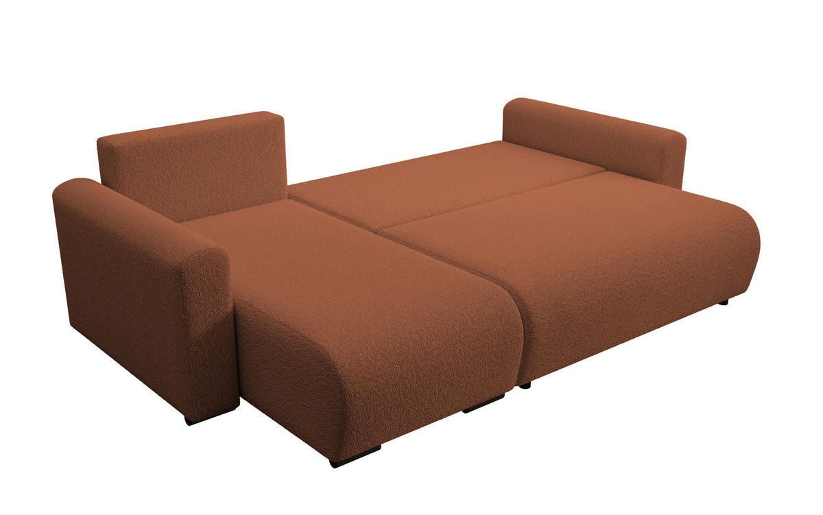 ECKSOFA DORA L, Eckcouch in L-Form mit Schlaffunktion und Bettkasten, Farbe: Orange, Bouclé-Stoff, Ottomane Links - Orange, Textil (240/143cm) - Storez24