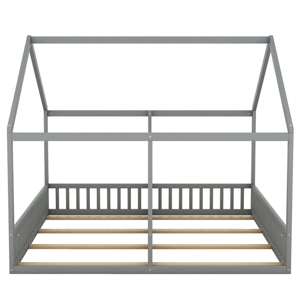BETT 2 x 90/200 cm Grau im Hausdesign mit Schutzgittern aus Kiefer und MDF - Grau, Holz (90/200cm) - Flora Grace