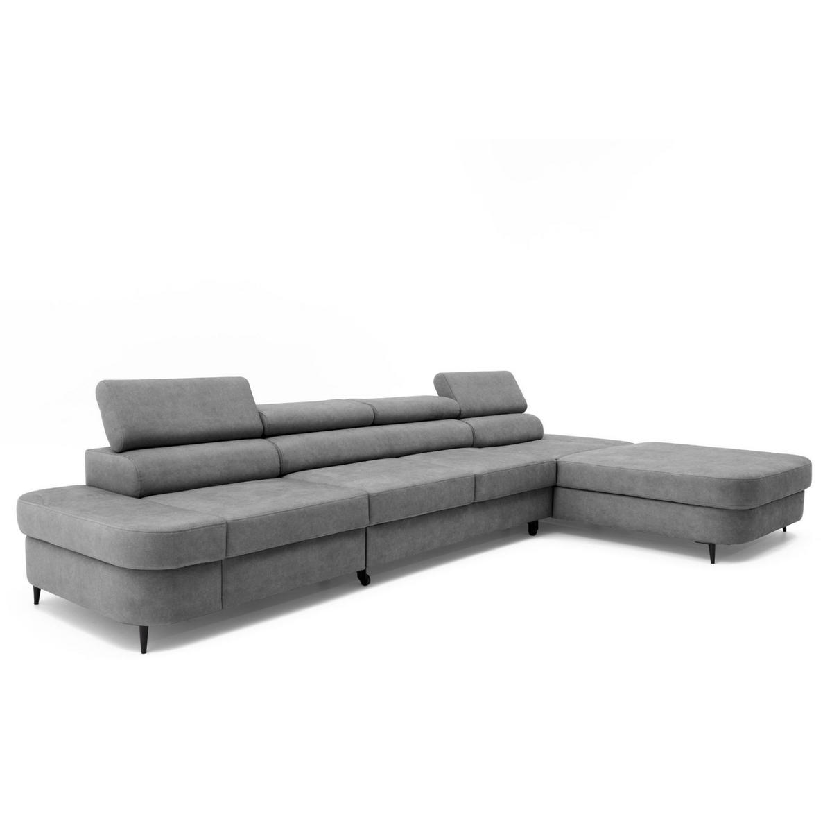 ECKSOFA JAZZ MAXI Rechts mit Schlaffunktion 125x195 Velours Dunkelgrau - Dunkelgrau/Schwarz, Holz/Textil (203/350cm) - Muffo