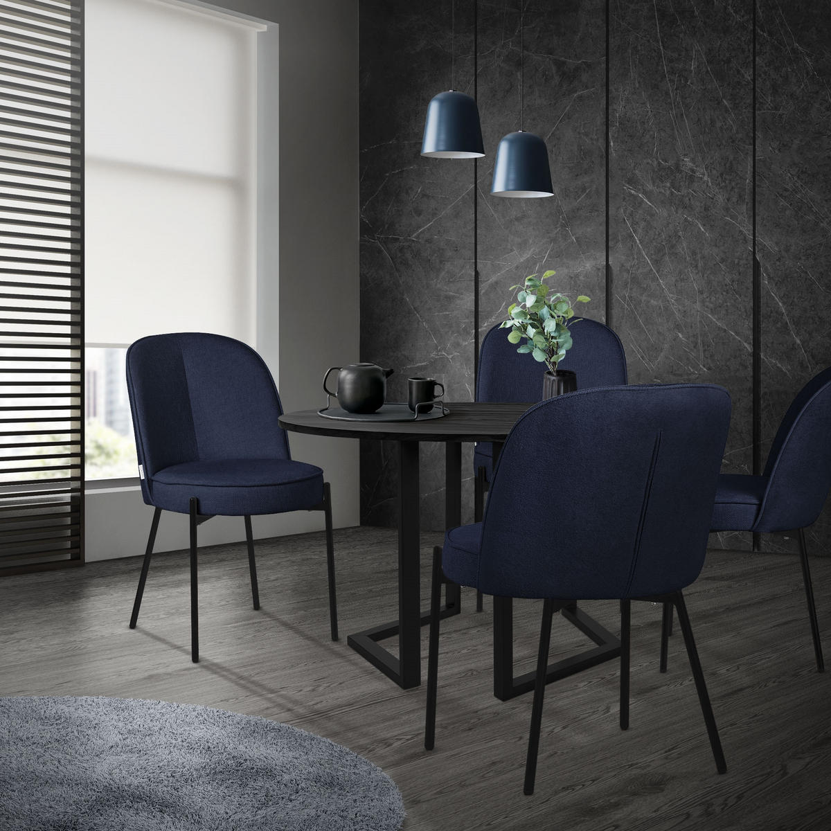 ESSZIMMERSTUHL 6er Set Beige mit Stoffbezug - Schwarz/Dunkelblau, Textil/Metall (50/83/63cm) - ML-DESIGN