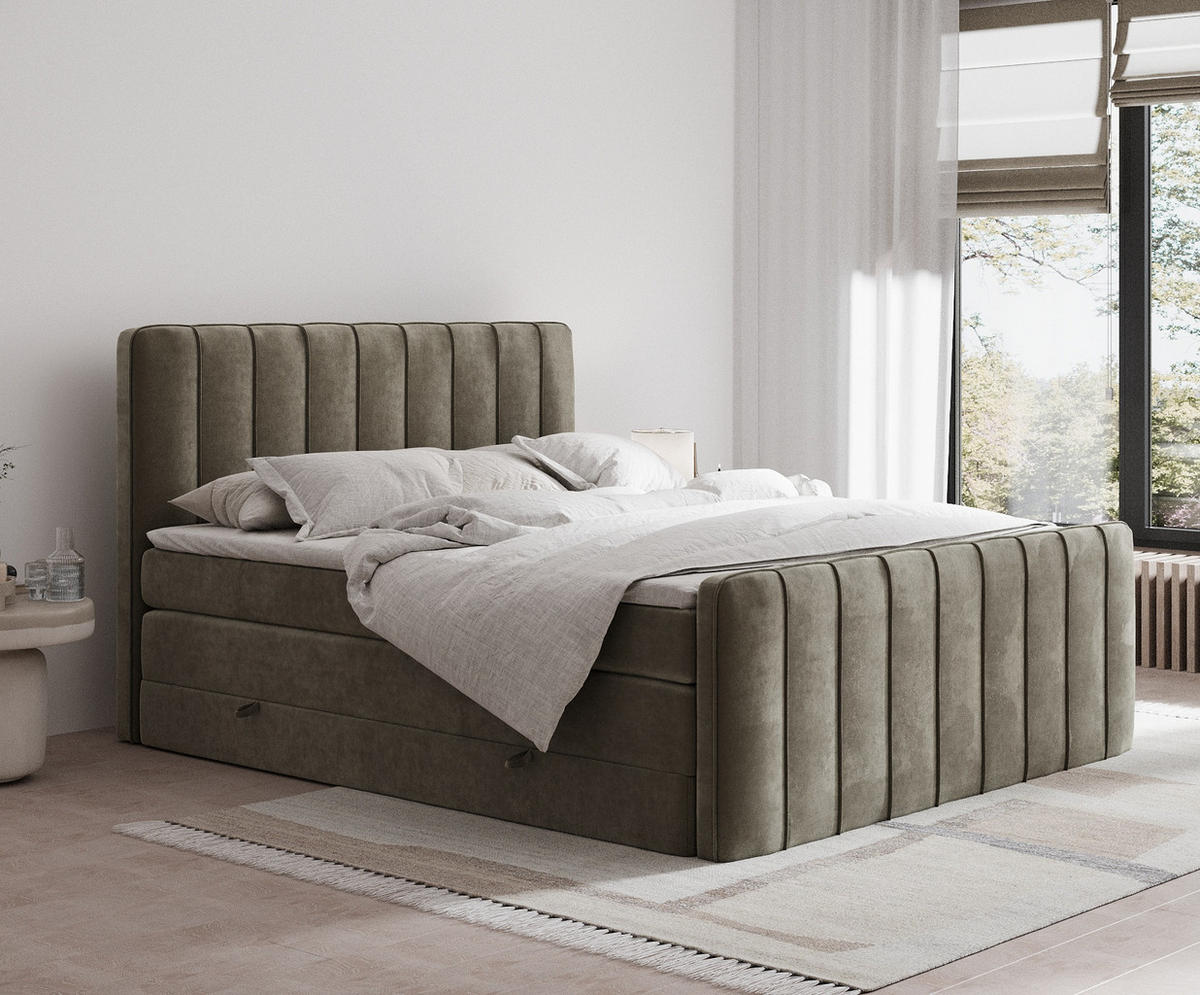 BOXSPRINGBETT Novara Taupe 180/200 cm - Taupe/Schwarz, Holz/Holzwerkstoff (180/200cm) - Maison de Reve