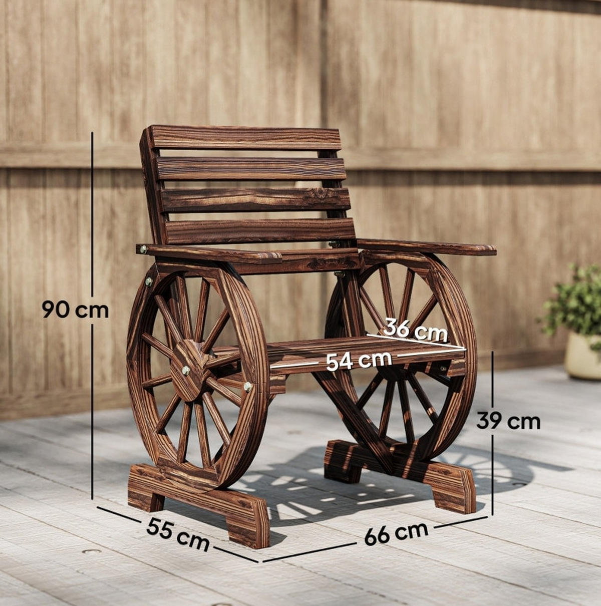 ZAHRADNÍ křeslo 55/66/90 cm antracitová z dřeva s motivem kola od vozu - barva starého dubu, kompozitní dřevo (55/90/66cm) - OKWISH