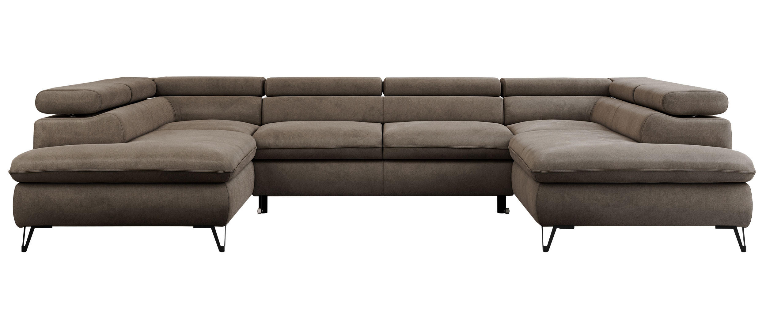 WOHNLANDSCHAFT PEDRO U Velvet Braun - Schwarz/Braun, Textil/Metall (346/76/208cm) - MKS